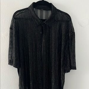 Sheer Black Striped Button-Up Blouse